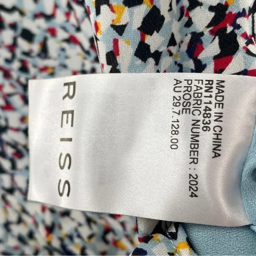 Reiss Ditsy Mosaic Print Silk Casual Dress Size 8 Medium Femme Multicolor Prose